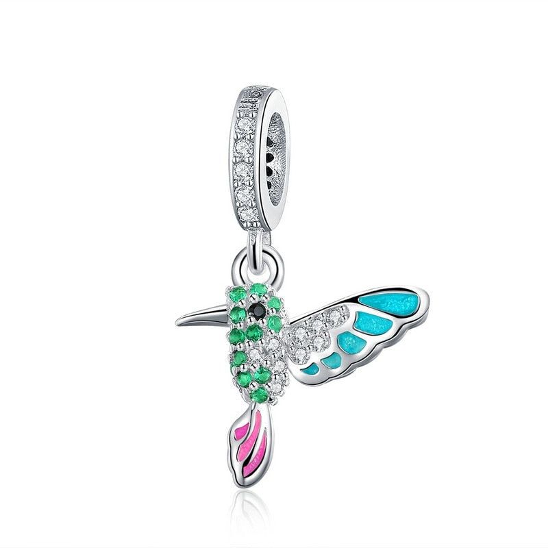 925 Sterling Silver Colorful Bird Pendant Charm Jewelry Without Chain - Touchy Style .