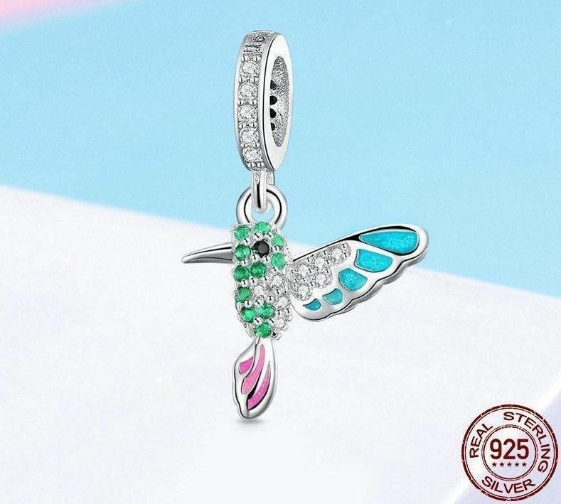 925 Sterling Silver Colorful Bird Pendant Charm Jewelry Without Chain - Touchy Style .
