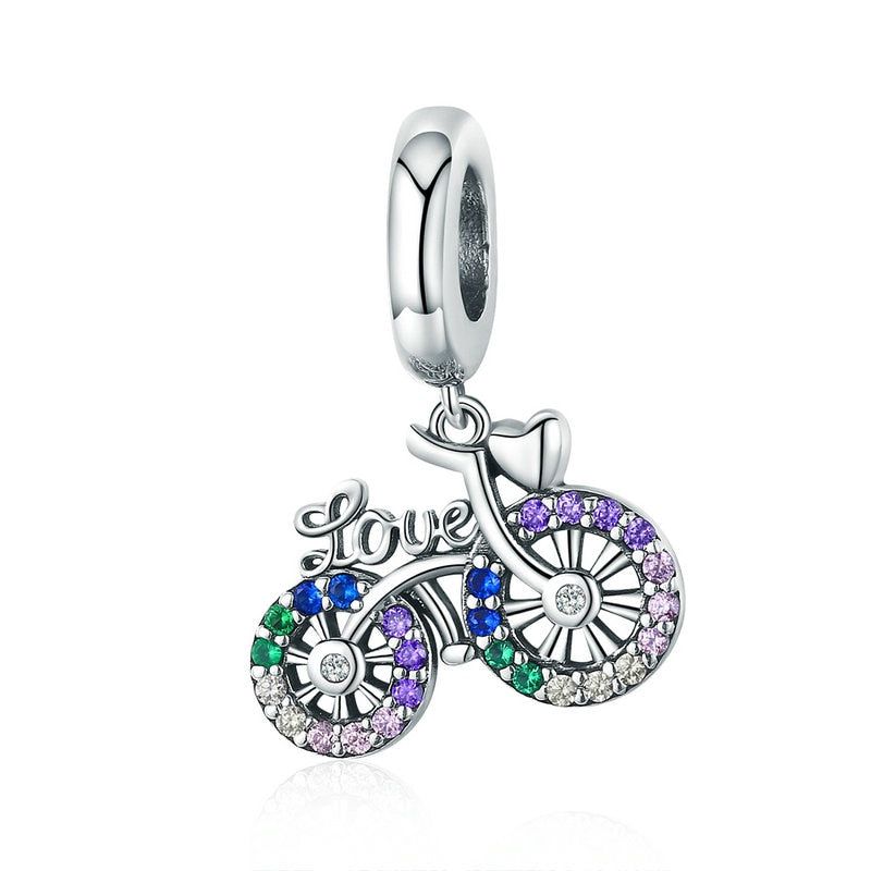 925 Sterling Silver Crystal Bike Bicycle Shape Pendant Charm Jewelry Without Chain - Touchy Style .