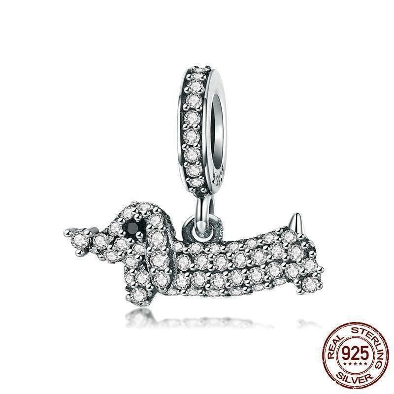 925 Sterling Silver Crystal Dog Dachshund Pendant Charm Jewelry Without Chain - Touchy Style .