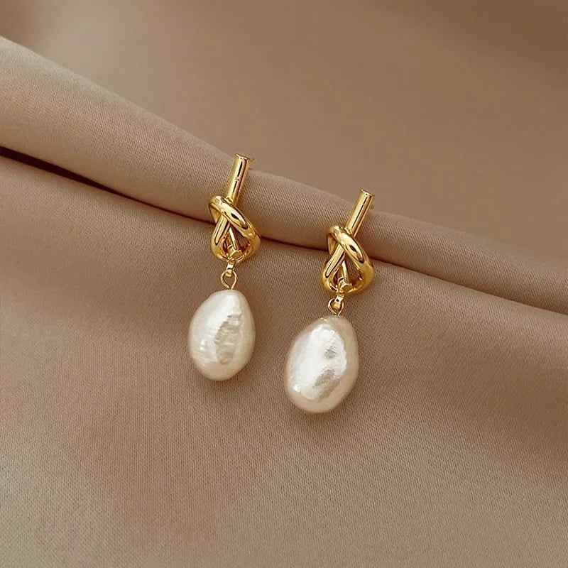 925 Sterling Silver Drop Earrings Charm Jewelry - Knot Irregular Pearl - TSJ99 - Touchy Style