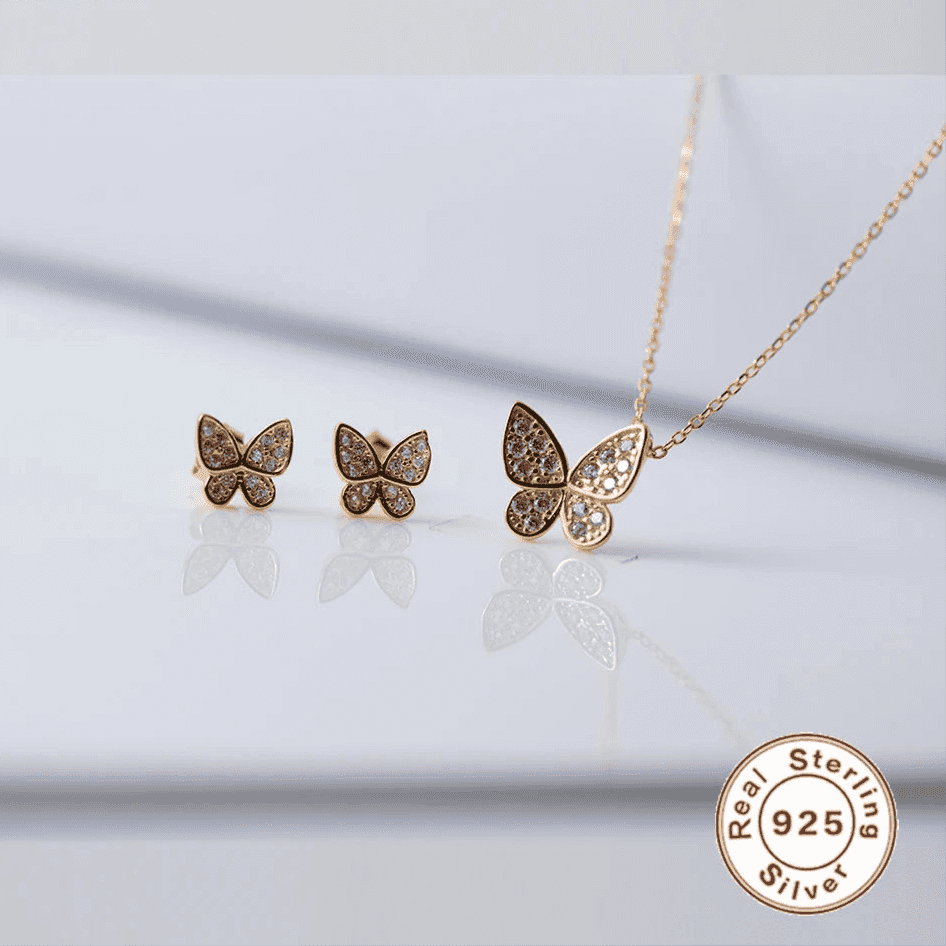 925 Sterling Silver Earring and Necklace Charm Jewelry Set - Super Fairy Butterfly - Xm257 - Touchy Style