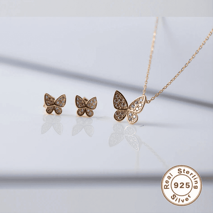 925 Sterling Silver Earring and Necklace Charm Jewelry Set - Super Fairy Butterfly - Xm257 - Touchy Style