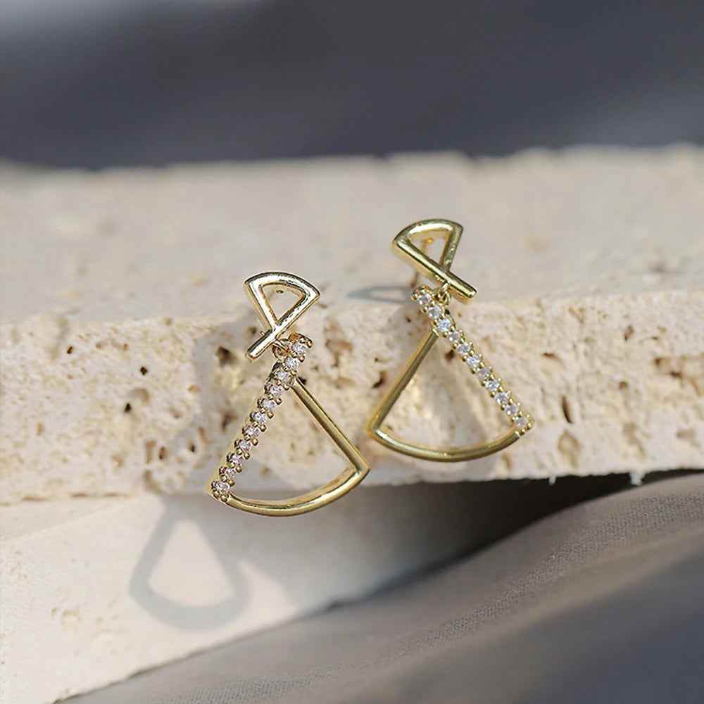 925 Sterling Silver Earring Charm Jewelry - Geometric Fan-shaped - Xm251 - Touchy Style