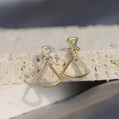 925 Sterling Silver Earring Charm Jewelry - Geometric Fan-shaped - Xm251 - Touchy Style