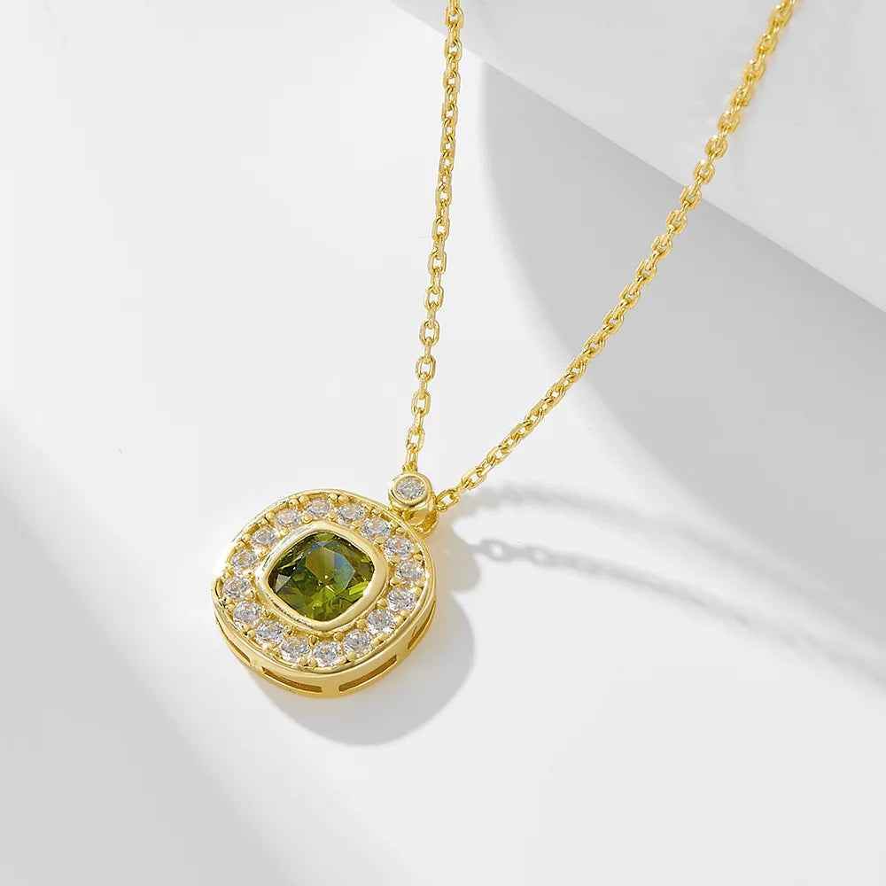 925 Sterling Silver Earring, Ring, and Necklace Charm Jewelry Set - Olive Green Zircon - CCF0025 - Touchy Style