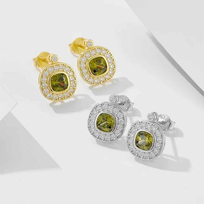 925 Sterling Silver Earring, Ring, and Necklace Charm Jewelry Set - Olive Green Zircon - CCF0025 - Touchy Style
