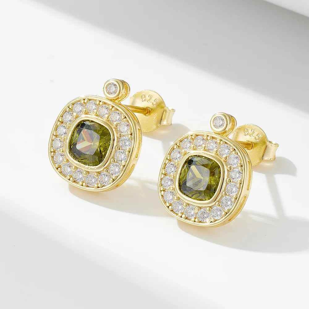 925 Sterling Silver Earring, Ring, and Necklace Charm Jewelry Set - Olive Green Zircon - CCF0025 - Touchy Style