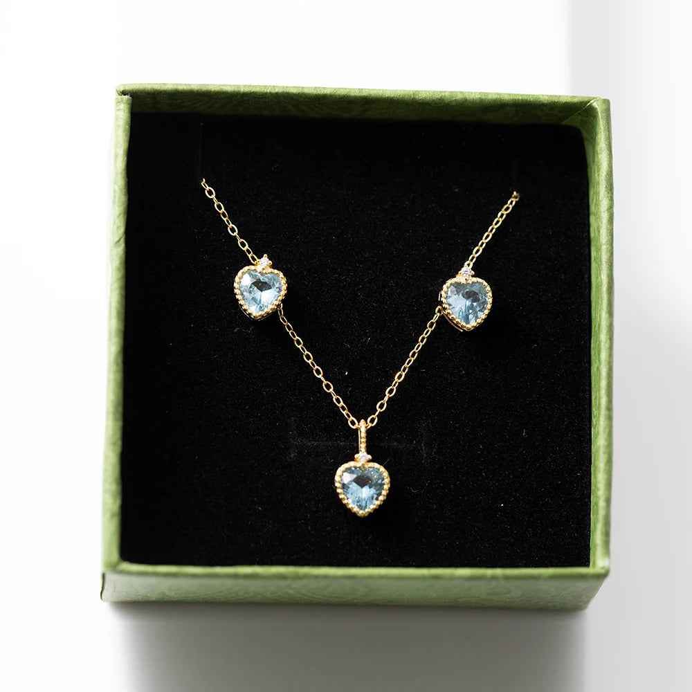 925 Sterling Silver Earrings and Necklaces Charm Jewelry Set - Blue Sapphire Heart - Xm251 - Touchy Style