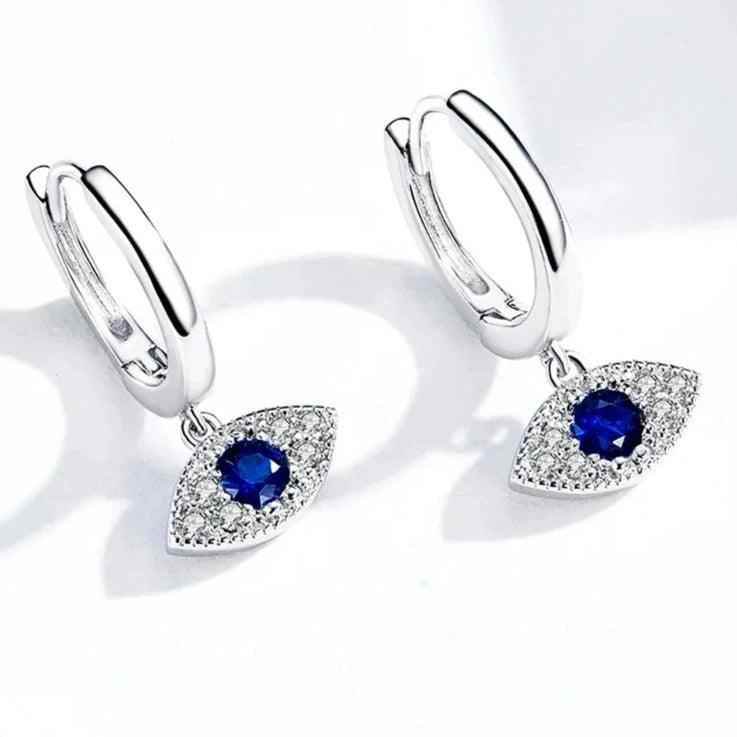 925 Sterling Silver - Earrings Charm Jewelry - Blue Eye - BSE274 - Touchy Style