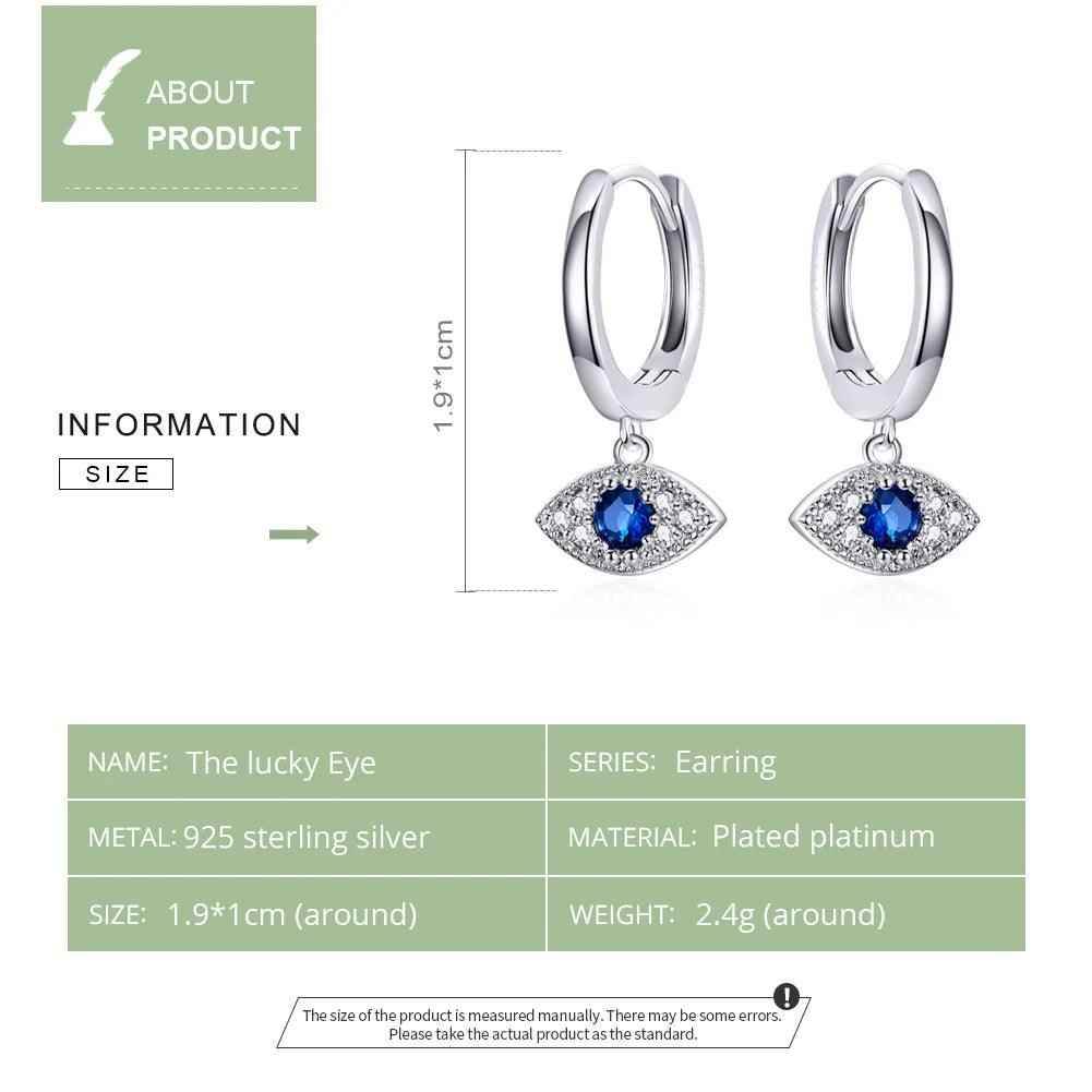 925 Sterling Silver - Earrings Charm Jewelry - Blue Eye - BSE274 - Touchy Style