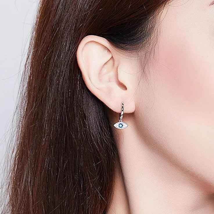 925 Sterling Silver - Earrings Charm Jewelry - Blue Eye - BSE274 - Touchy Style