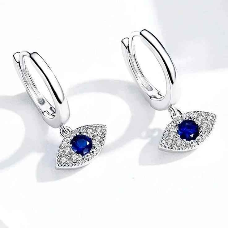 925 Sterling Silver - Earrings Charm Jewelry - Blue Eye - BSE274 - Touchy Style