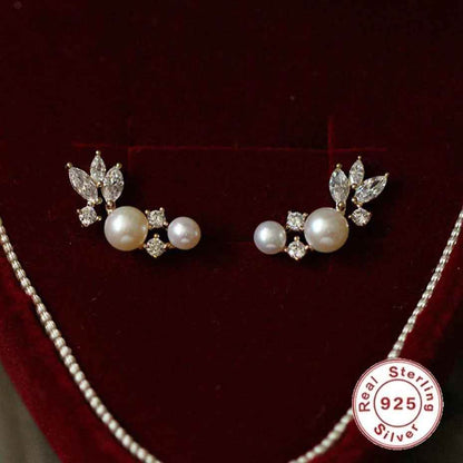 925 Sterling Silver Earrings Charm Jewelry - Pearl Zircon Feather wings - Xm330 - Touchy Style