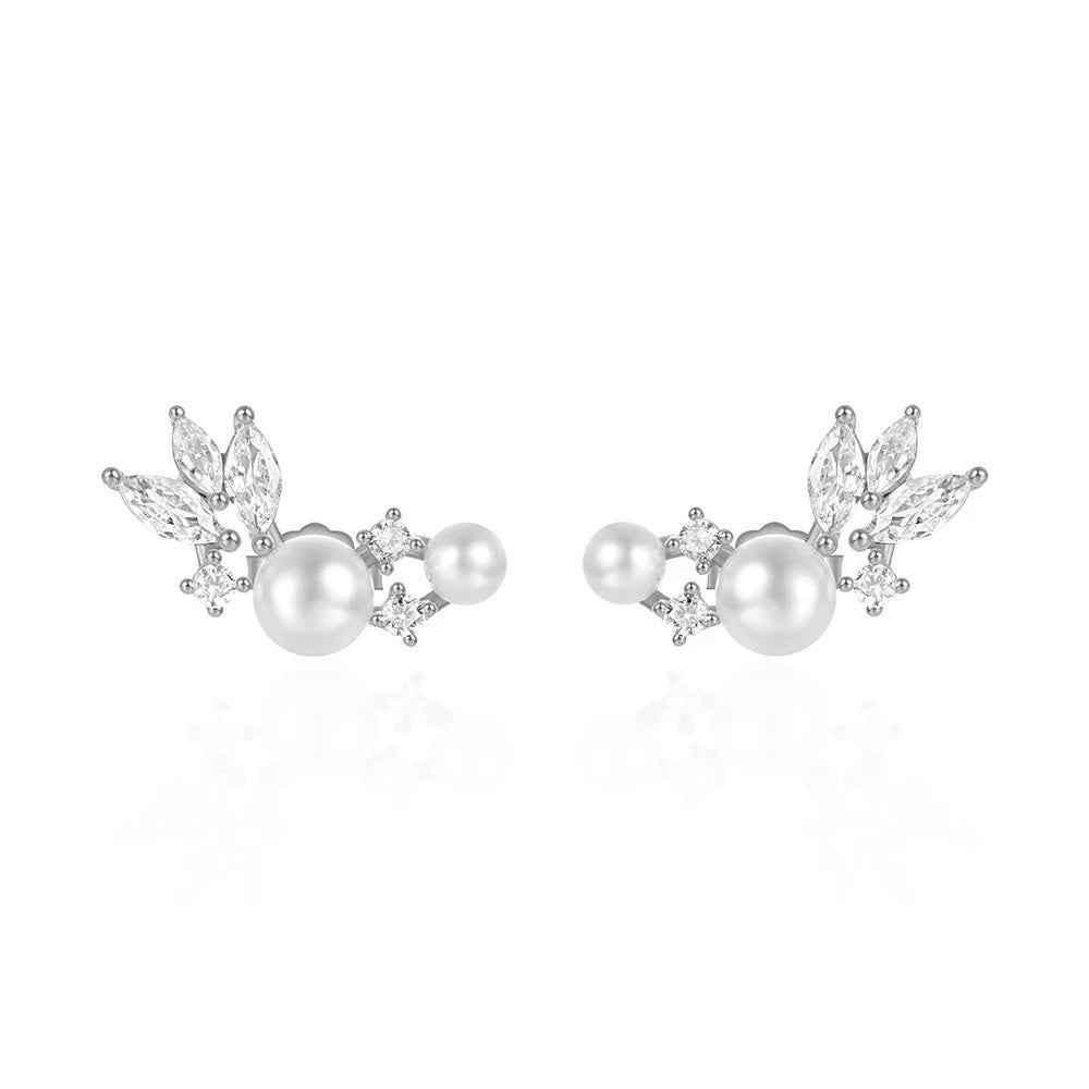 925 Sterling Silver Earrings Charm Jewelry - Pearl Zircon Feather wings - Xm330 - Touchy Style