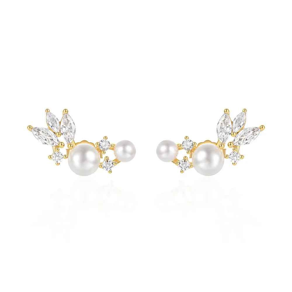 925 Sterling Silver Earrings Charm Jewelry - Pearl Zircon Feather wings - Xm330 - Touchy Style