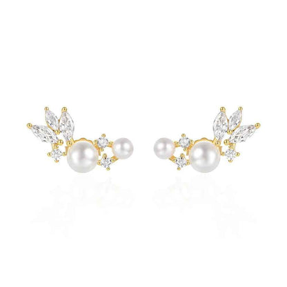 925 Sterling Silver Earrings Charm Jewelry - Pearl Zircon Feather wings - Xm330 - Touchy Style