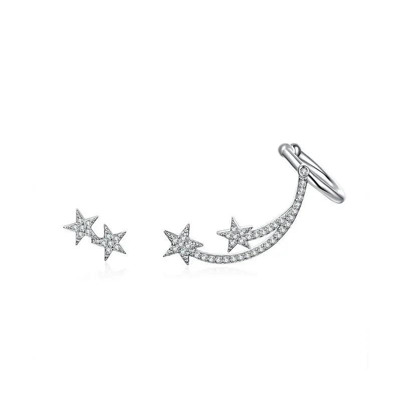 925 Sterling Silver Earrings Charm Jewelry Star Comet Asymmetry BSE087 - Touchy Style