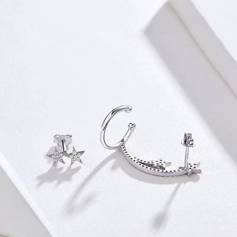 925 Sterling Silver Earrings Charm Jewelry Star Comet Asymmetry BSE087 - Touchy Style