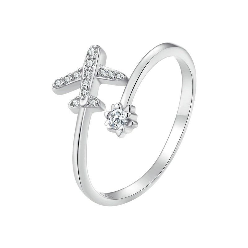 925 Sterling Silver Finger Rings Charm Jewelry Flying Plane SCR623 - Touchy Style .