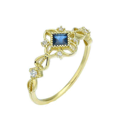925 Sterling Silver Finger Rings Charm Jewelry - Geometric Square Sapphire - Xm093 - Touchy Style