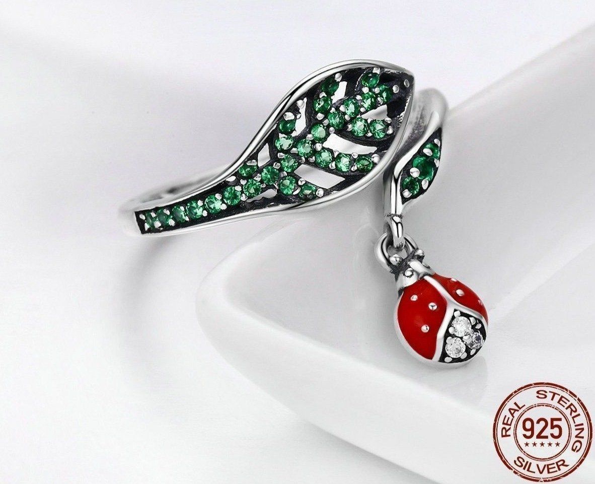925 Sterling Silver Finger Rings Charm Jewelry Ladybug Pattern 