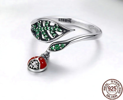 925 Sterling Silver Finger Rings Charm Jewelry Ladybug Pattern 