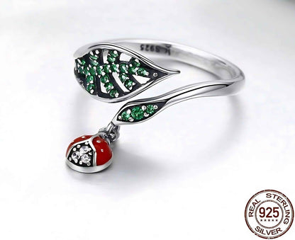 925 Sterling Silver Finger Rings Charm Jewelry Ladybug Pattern 