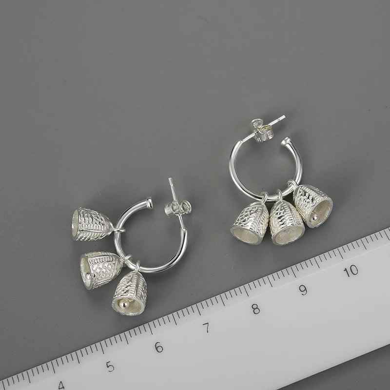 925 Sterling Silver Fish Bell Drop Earring Charm Jewelry - LFJB0113 - Touchy Style