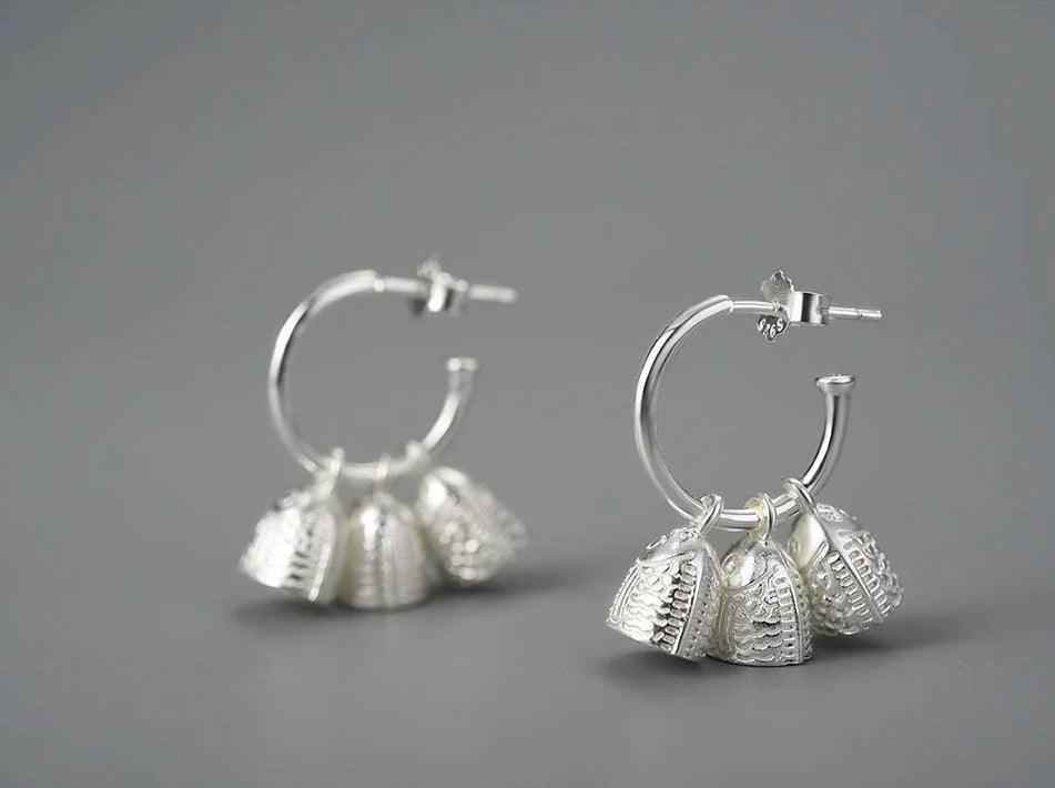925 Sterling Silver Fish Bell Drop Earring Charm Jewelry - LFJB0113 - Touchy Style