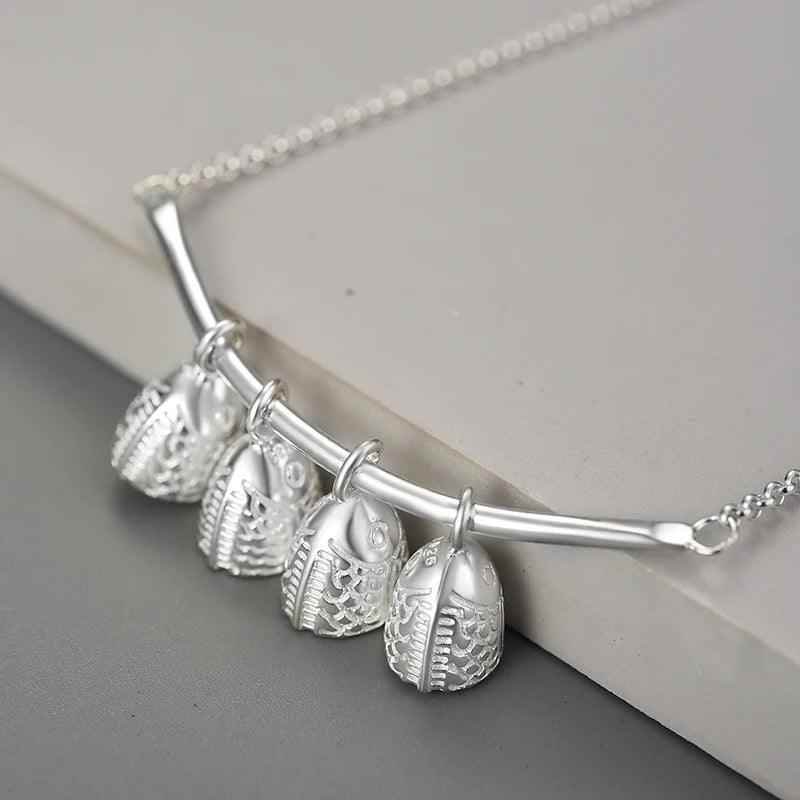 925 Sterling Silver Fish Bell Pendant Necklace - LFJF0044 Charm Jewelry - Touchy Style