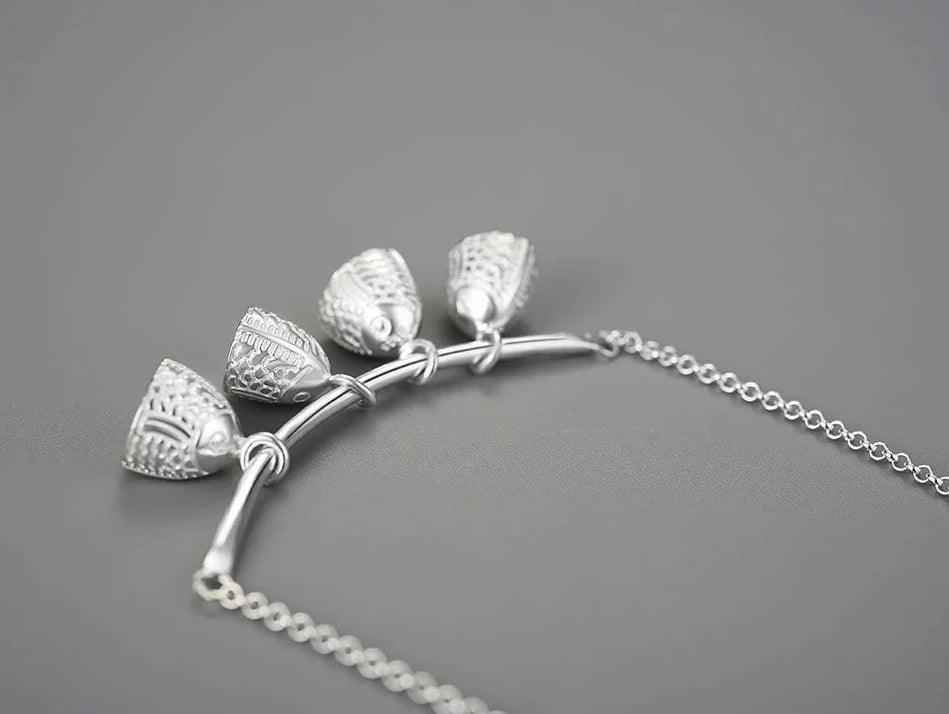 925 Sterling Silver Fish Bell Pendant Necklace - LFJF0044 Charm Jewelry - Touchy Style