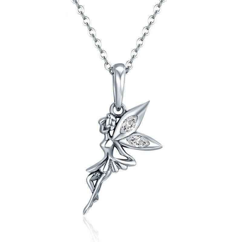 925 Sterling Silver Flower Fairy Dangle Pendant Charm Jewelry SCC359 Without Chain - Touchy Style .