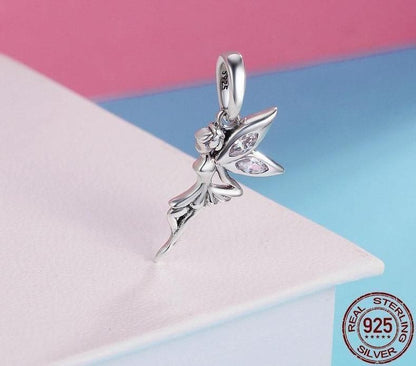 925 Sterling Silver Flower Fairy Dangle Pendant Charm Jewelry SCC359 Without Chain - Touchy Style .