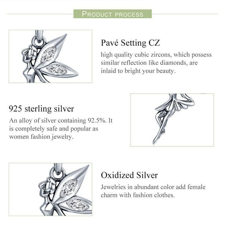 925 Sterling Silver Flower Fairy Dangle Pendant Charm Jewelry SCC359 Without Chain - Touchy Style .