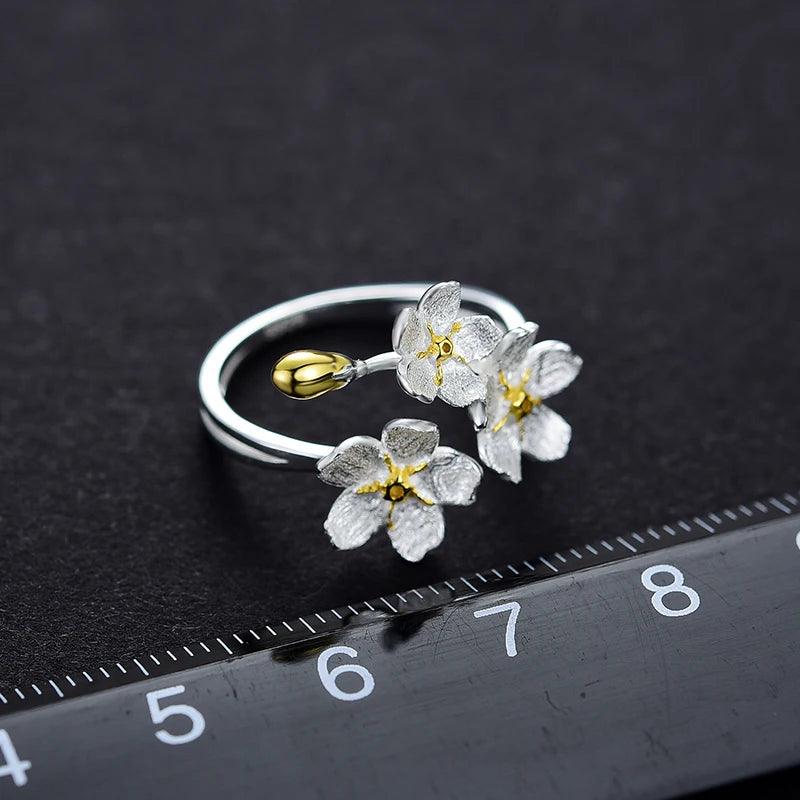 925 Sterling Silver Flower Finger Ring Charm Jewelry LFJD0152 - Touchy Style .