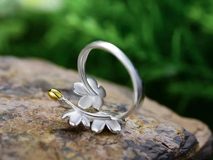 925 Sterling Silver Flower Finger Ring Charm Jewelry LFJD0152 - Touchy Style .