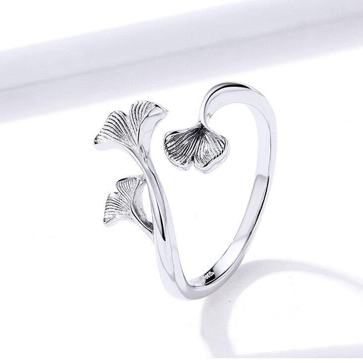 925 Sterling Silver Ginkgo Leaf Finger Rings - Charm Jewelry (GX308) - Touchy Style .