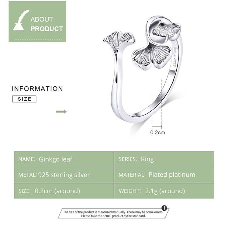 925 Sterling Silver Ginkgo Leaf Finger Rings - Charm Jewelry (GX308) - Touchy Style .
