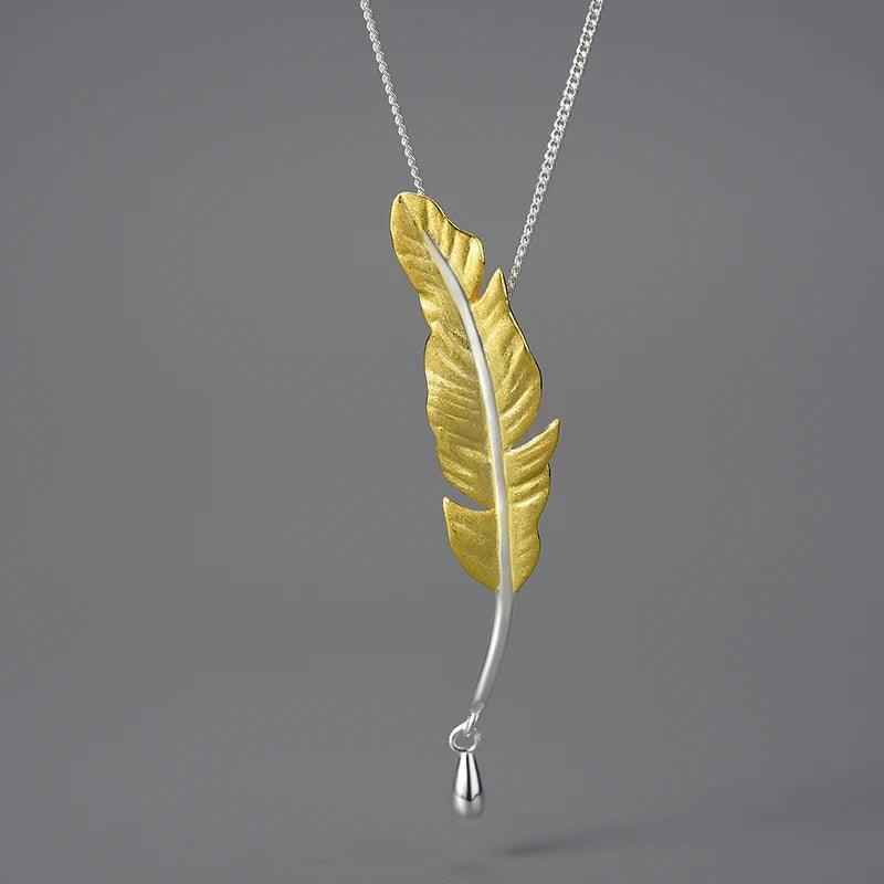 925 Sterling Silver Goose Feather Pendant Necklace - LFJE0211 Charm Jewelry - Touchy Style .