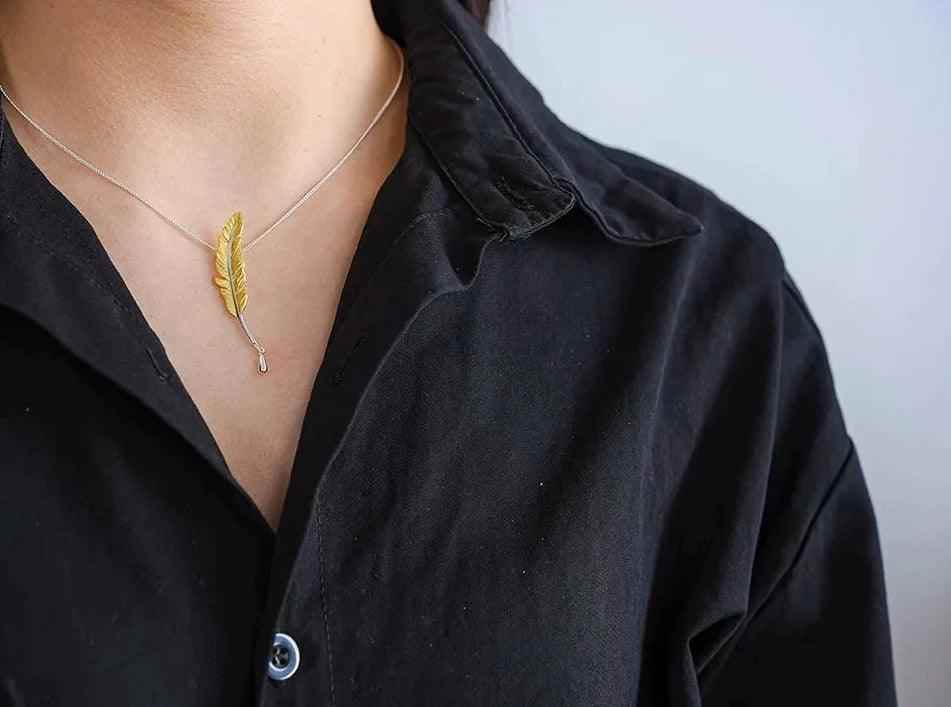 925 Sterling Silver Goose Feather Pendant Necklace - LFJE0211 Charm Jewelry - Touchy Style