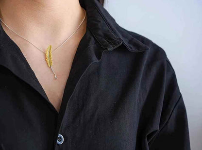 925 Sterling Silver Goose Feather Pendant Necklace - LFJE0211 Charm Jewelry - Touchy Style