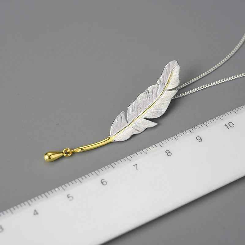 925 Sterling Silver Goose Feather Pendant Necklace - LFJE0211 Charm Jewelry - Touchy Style .