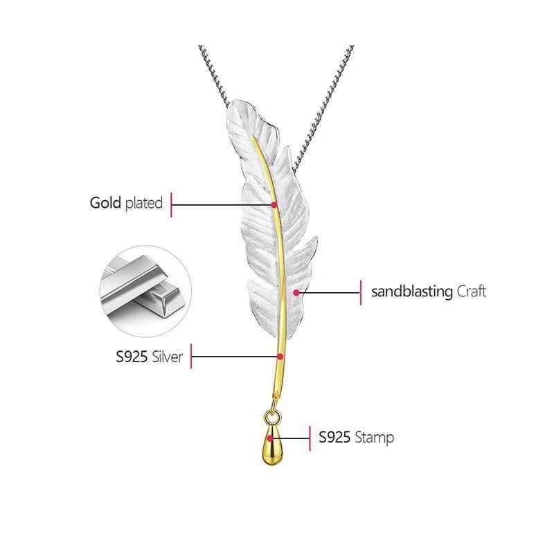 925 Sterling Silver Goose Feather Pendant Necklace - LFJE0211 Charm Jewelry - Touchy Style