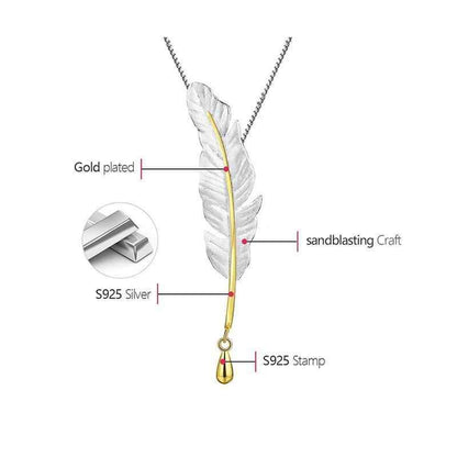 925 Sterling Silver Goose Feather Pendant Necklace - LFJE0211 Charm Jewelry - Touchy Style