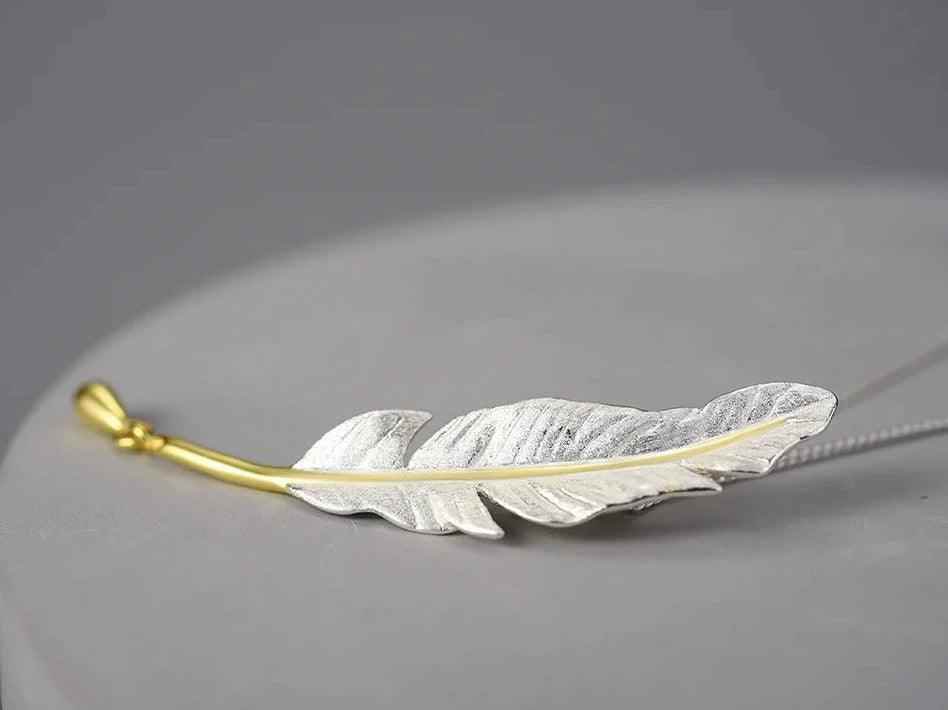 925 Sterling Silver Goose Feather Pendant Necklace - LFJE0211 Charm Jewelry - Touchy Style .