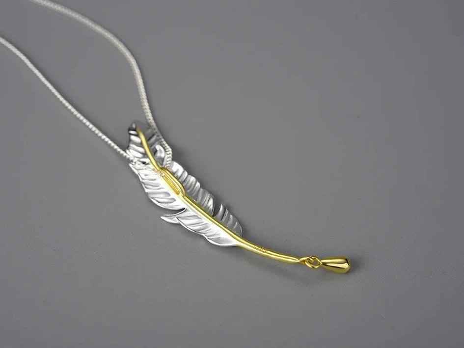 925 Sterling Silver Goose Feather Pendant Necklace - LFJE0211 Charm Jewelry - Touchy Style