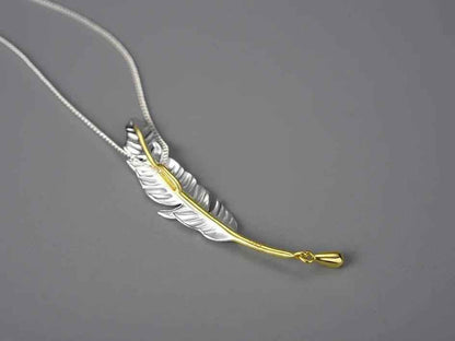 925 Sterling Silver Goose Feather Pendant Necklace - LFJE0211 Charm Jewelry - Touchy Style .