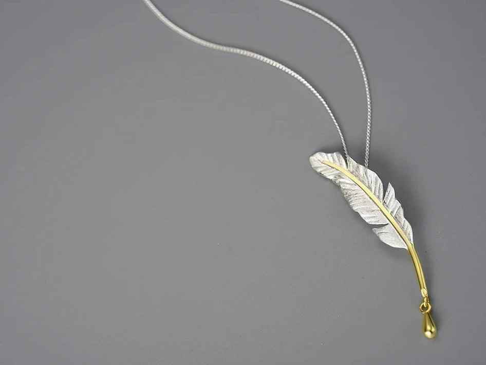 925 Sterling Silver Goose Feather Pendant Necklace - LFJE0211 Charm Jewelry - Touchy Style