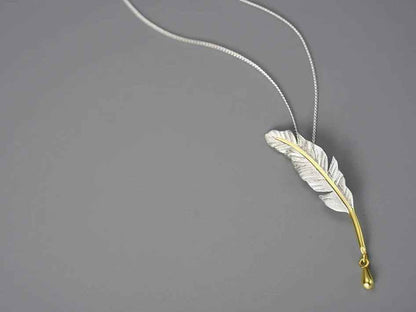 925 Sterling Silver Goose Feather Pendant Necklace - LFJE0211 Charm Jewelry - Touchy Style .